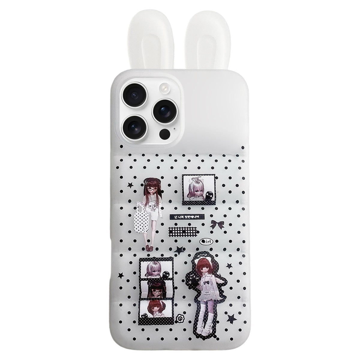 For iPhone 16 Pro Bunny Ears Puffer Cartoon Characters TPU Phone Case - Girl with Glasses - EDA009717411D