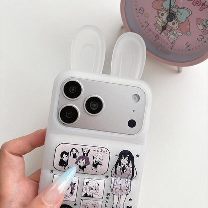 For iPhone 16 Pro Bunny Ears Puffer Cartoon Characters TPU Phone Case - Hearted Girl - EDA009717411A