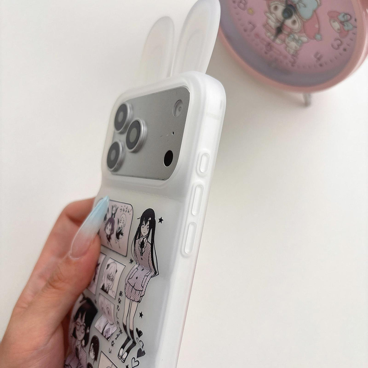 For iPhone 16 Pro Bunny Ears Puffer Cartoon Characters TPU Phone Case - Hearted Girl - EDA009717411A
