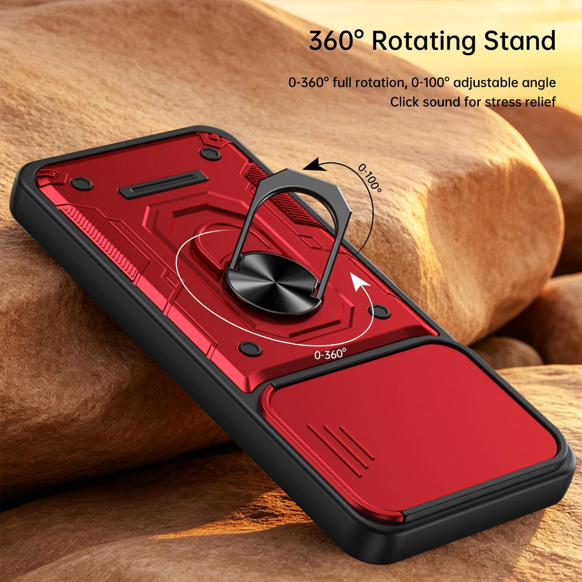For Itel A100C 4G Nanshan Armor Sliding Camshield Ring Holder Phone Case - Orange - EDA009718102A