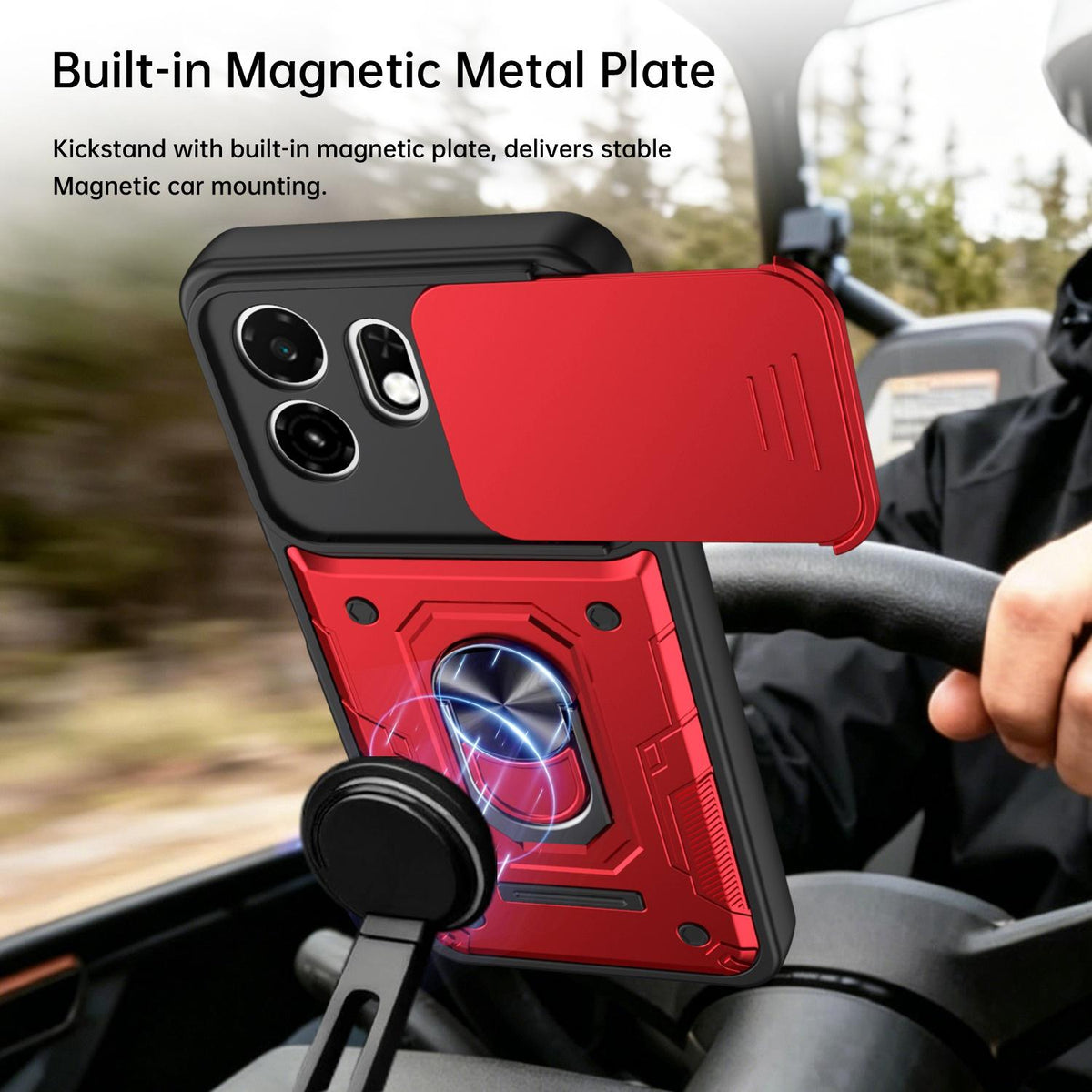 For Itel A100C 4G Nanshan Armor Sliding Camshield Ring Holder Phone Case - Orange - EDA009718102A