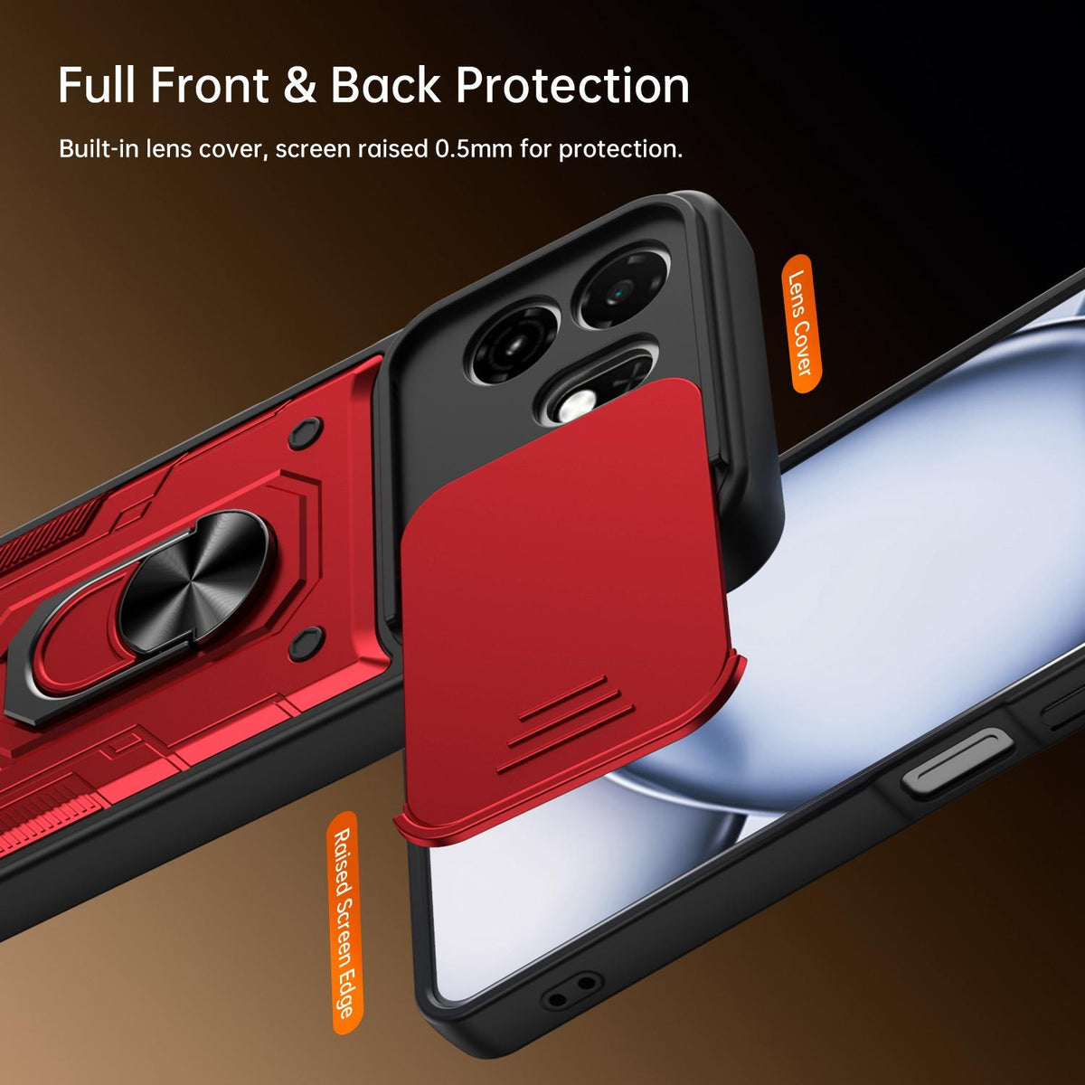 For Itel A100C 4G Nanshan Armor Sliding Camshield Ring Holder Phone Case - Orange - EDA009718102A