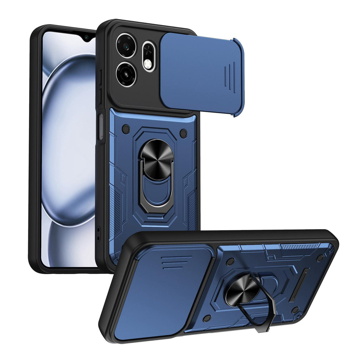 For Itel A100C 4G Nanshan Armor Sliding Camshield Ring Holder Phone Case - Blue - EDA009718102B