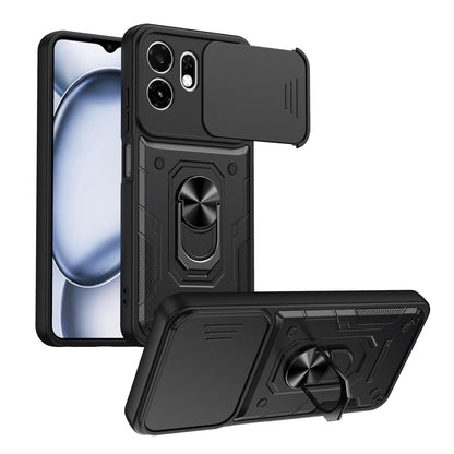 For Itel A100C 4G Nanshan Armor Sliding Camshield Ring Holder Phone Case - Black - EDA009718102C