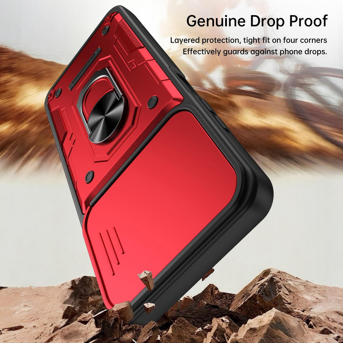 For Itel A100C 4G Nanshan Armor Sliding Camshield Ring Holder Phone Case - Black - EDA009718102C