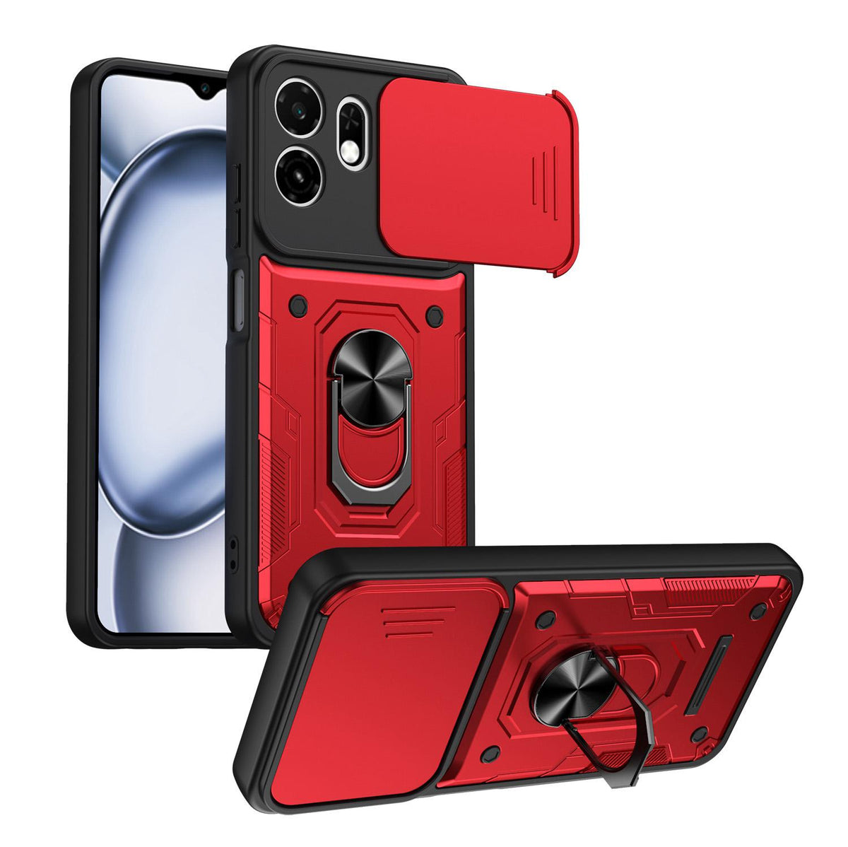 For Itel A100C 4G Nanshan Armor Sliding Camshield Ring Holder Phone Case - Red - EDA009718102D