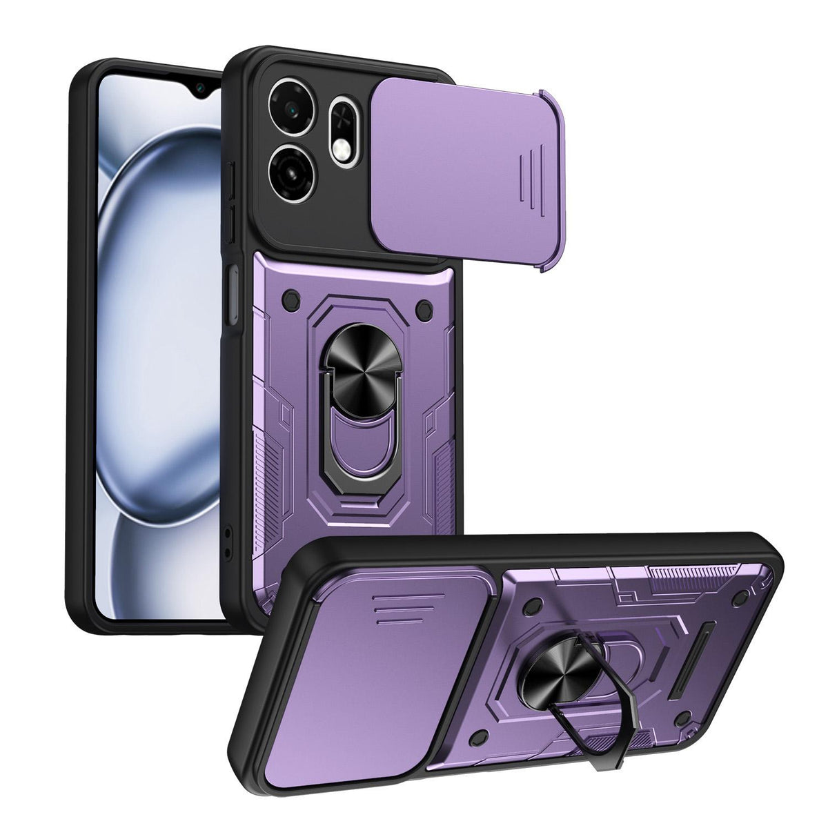 For Itel A100C 4G Nanshan Armor Sliding Camshield Ring Holder Phone Case - Purple - EDA009718102E