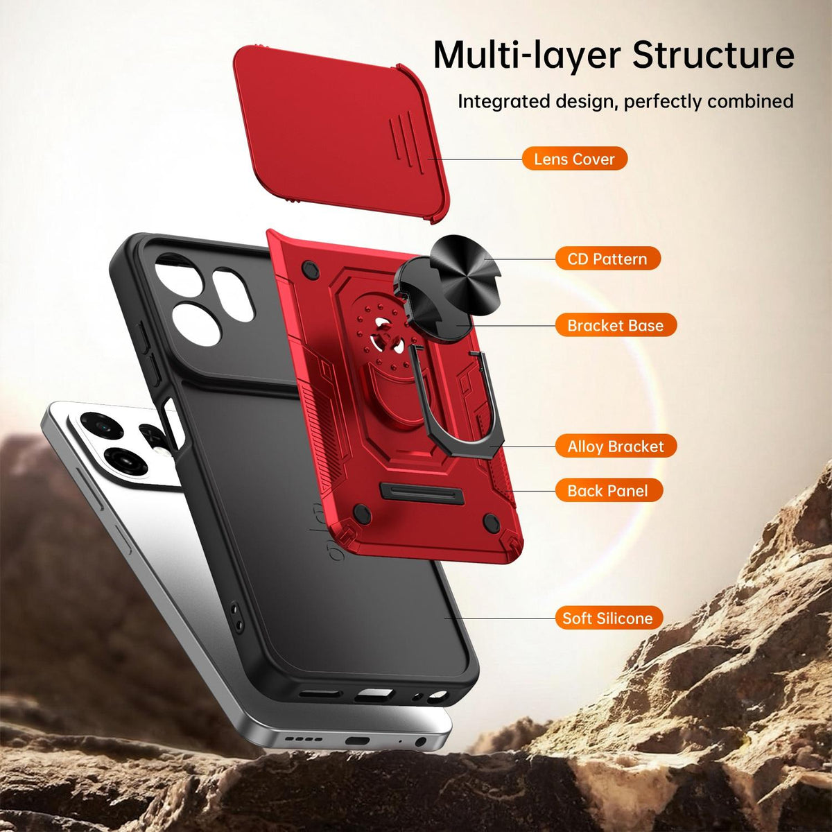 For Itel A100C 4G Nanshan Armor Sliding Camshield Ring Holder Phone Case - Purple - EDA009718102E