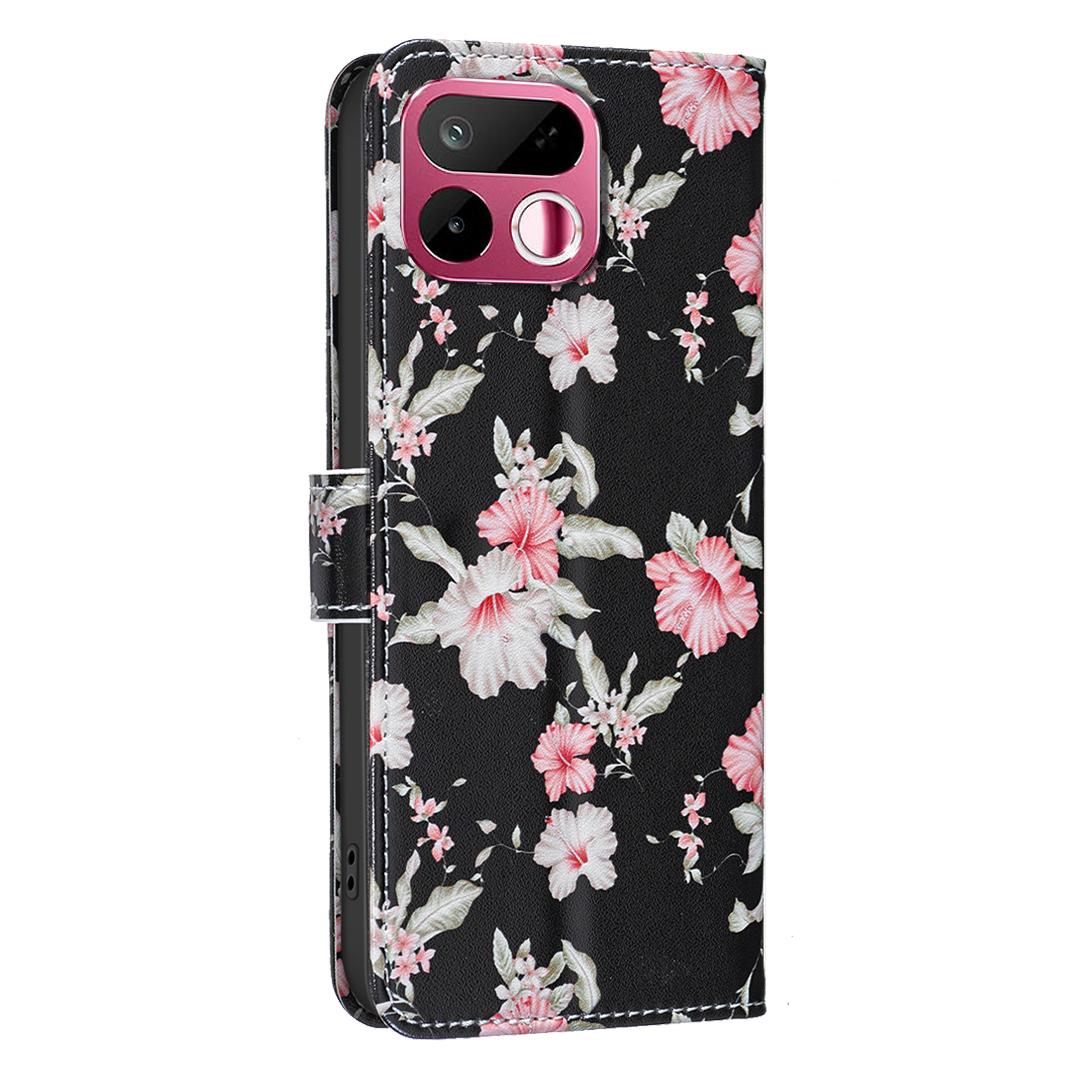 For Realme 16T 5G BF42 Color Painting Leather Phone Case - Red Flower - EDA009718301B