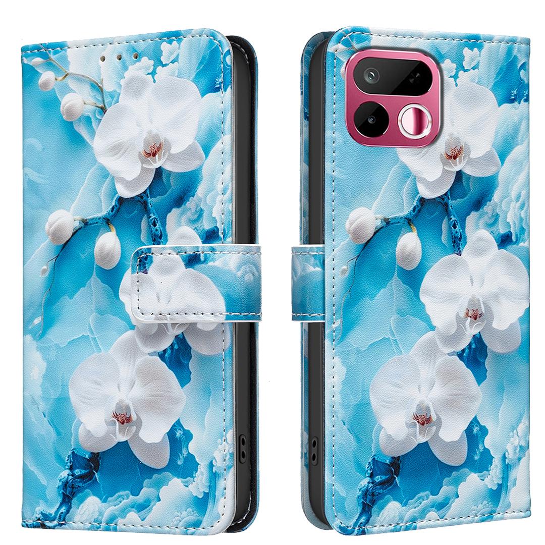 For Realme 16T 5G BF42 Color Painting Leather Phone Case - Blue Flower - EDA009718301C