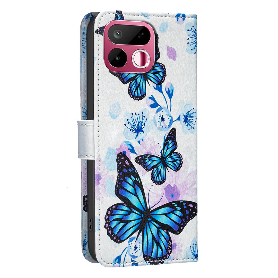 For Realme 16T 5G BF42 Color Painting Leather Phone Case - Blue Butterfly - EDA009718301H