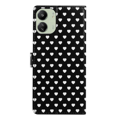 For Redmi 13C 5G Hearts Pattern Buckle Vegan Leather Phone Case with Strap - Black Hearts - EDA009718701A