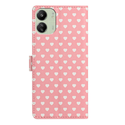 For Redmi 13C 5G Hearts Pattern Buckle Vegan Leather Phone Case with Strap - Pink Hearts - EDA009718701B