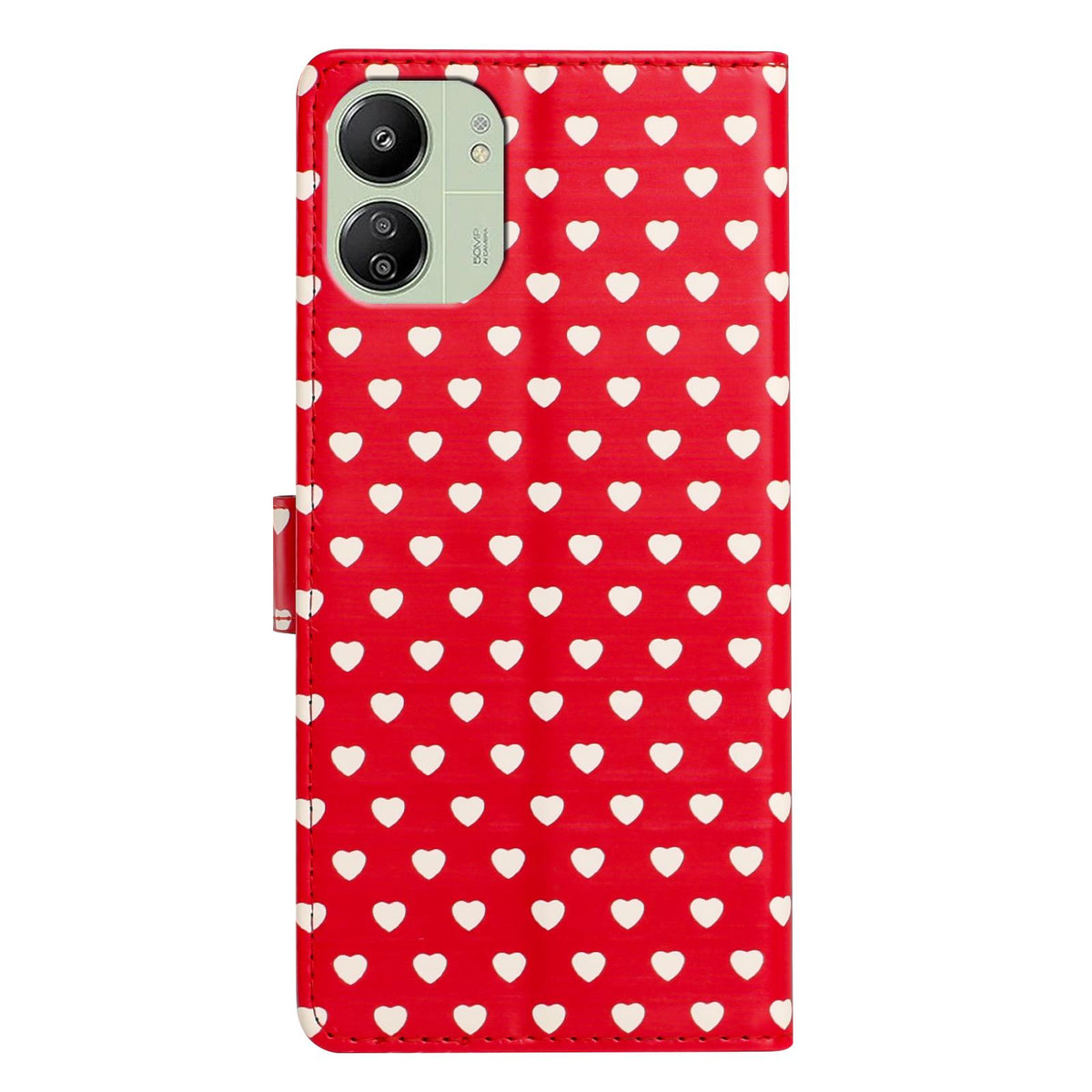 For Redmi 13C 5G Hearts Pattern Buckle Vegan Leather Phone Case with Strap - Red Hearts - EDA009718701C