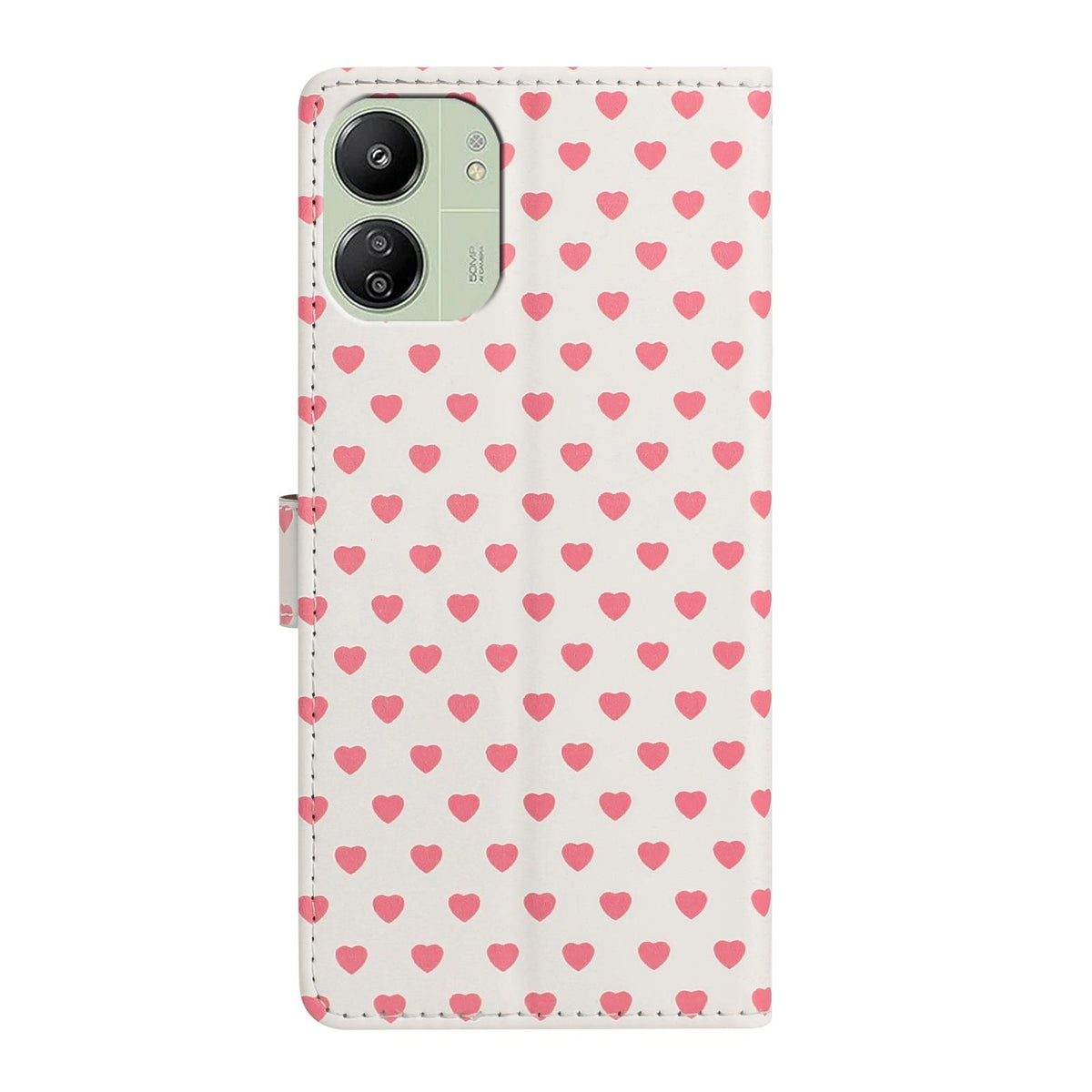 For Redmi 13C 5G Hearts Pattern Buckle Vegan Leather Phone Case with Strap - Beige Hearts - EDA009718701F