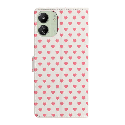 For Redmi 13C 5G Hearts Pattern Buckle Vegan Leather Phone Case with Strap - Beige Hearts - EDA009718701F