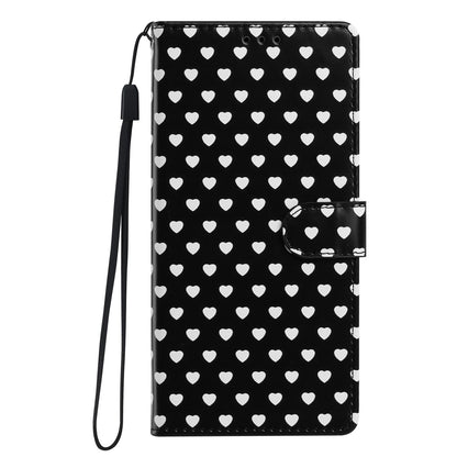 For Redmi A3 Hearts Pattern Buckle Vegan Leather Phone Case with Strap - Black Hearts - EDA009718703A
