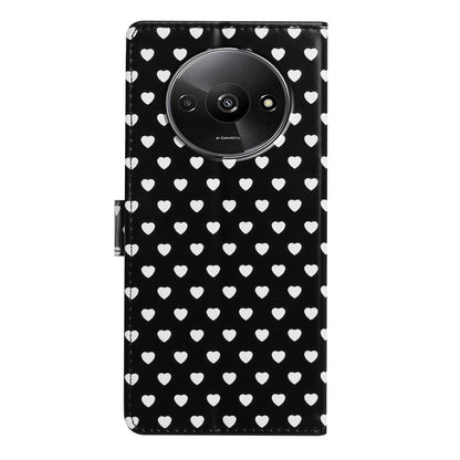 For Redmi A3 Hearts Pattern Buckle Vegan Leather Phone Case with Strap - Black Hearts - EDA009718703A