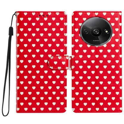 For Redmi A3 Hearts Pattern Buckle Vegan Leather Phone Case with Strap - Red Hearts - EDA009718703C