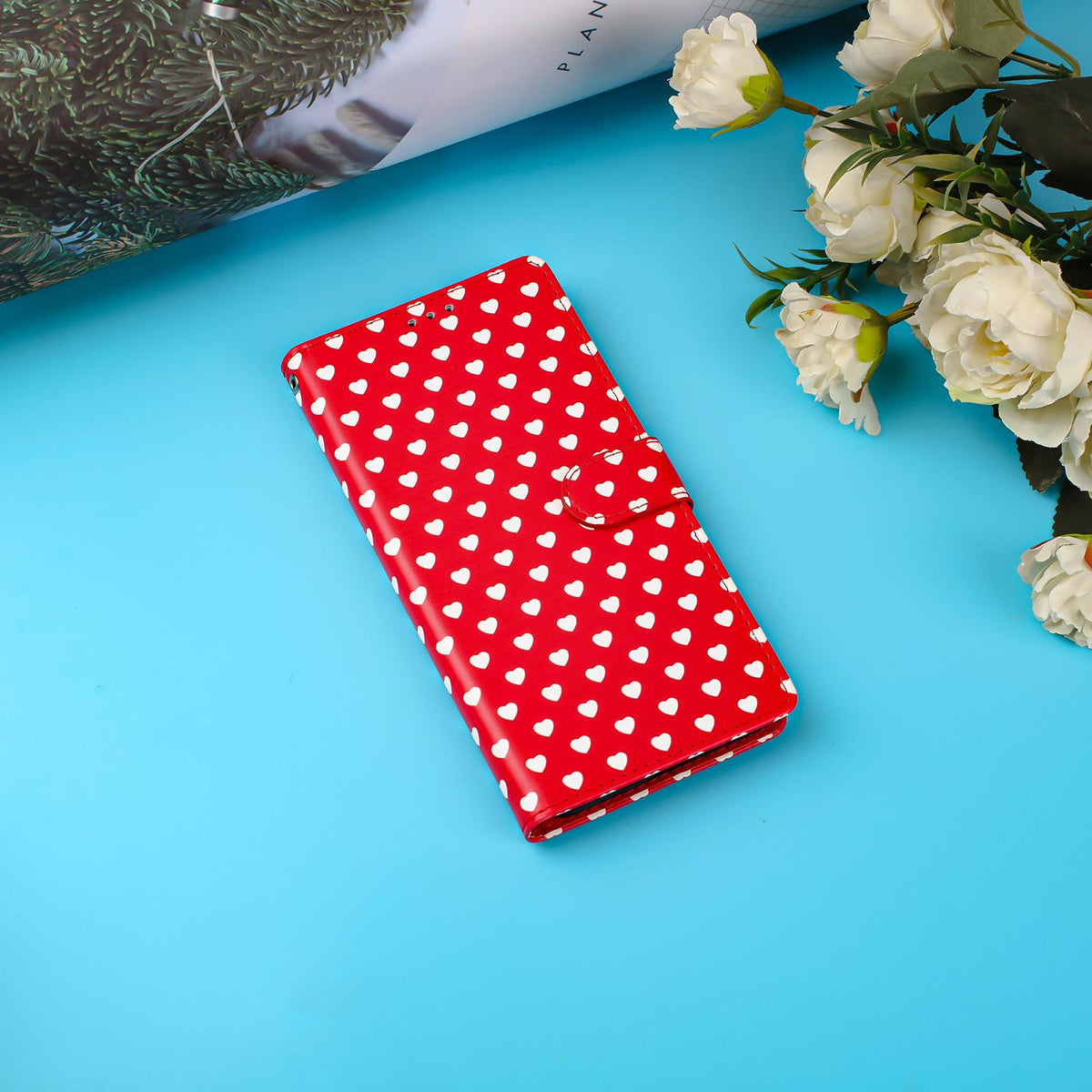 For Redmi A3 Hearts Pattern Buckle Vegan Leather Phone Case with Strap - Red Hearts - EDA009718703C
