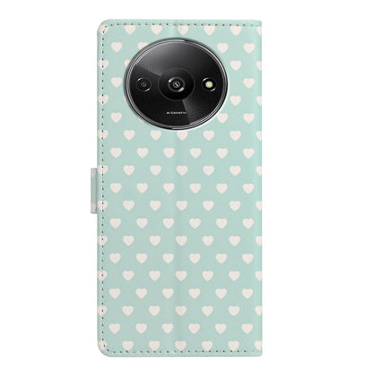 For Redmi A3 Hearts Pattern Buckle Vegan Leather Phone Case with Strap - Mint Green Hearts - EDA009718703D