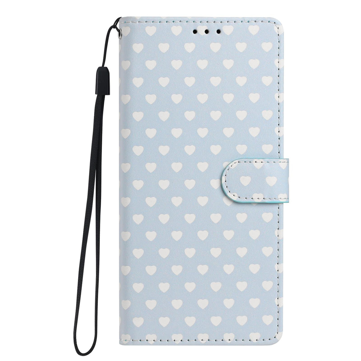 For Redmi A3 Hearts Pattern Buckle Vegan Leather Phone Case with Strap - Blue Hearts - EDA009718703E