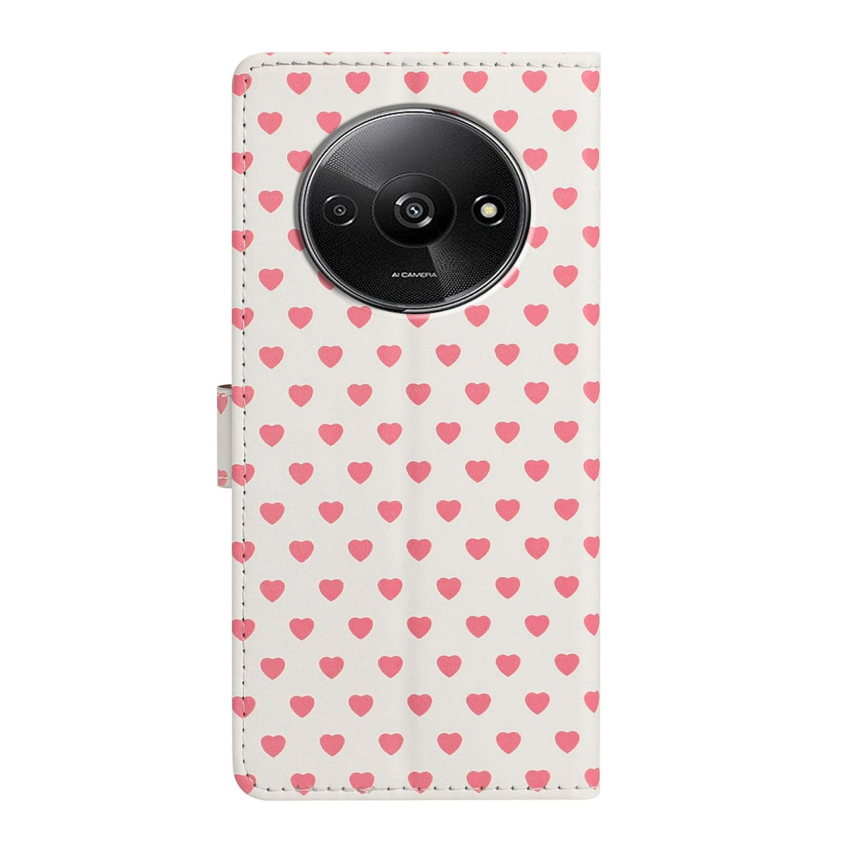 For Redmi A3 Hearts Pattern Buckle Vegan Leather Phone Case with Strap - Beige Hearts - EDA009718703F