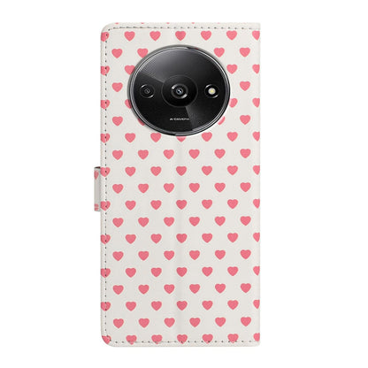 For Redmi A3 Hearts Pattern Buckle Vegan Leather Phone Case with Strap - Beige Hearts - EDA009718703F