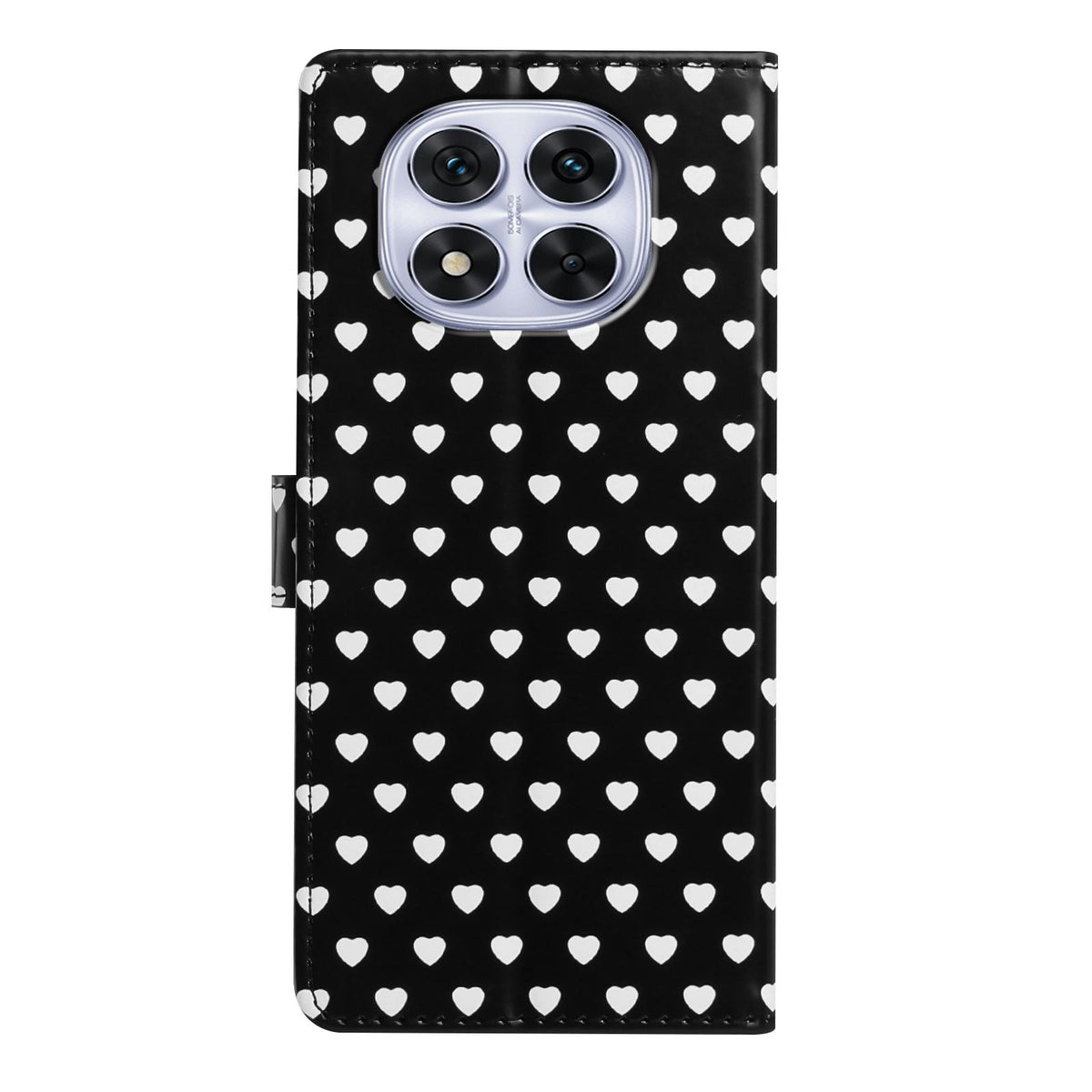 For Redmi Note 14 Pro 4G Hearts Pattern Buckle Vegan Leather Phone Case with Strap - Black Hearts - EDA009718705A