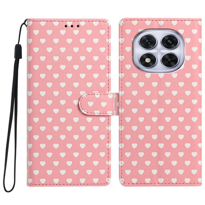 For Redmi Note 14 Pro 4G Hearts Pattern Buckle Vegan Leather Phone Case with Strap - Pink Hearts - EDA009718705B
