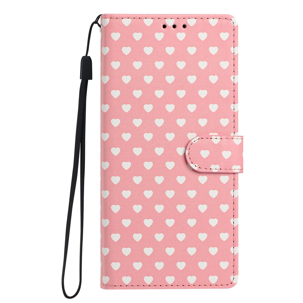 For Redmi Note 14 Pro 4G Hearts Pattern Buckle Vegan Leather Phone Case with Strap - Pink Hearts - EDA009718705B