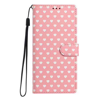 For Redmi Note 14 Pro 4G Hearts Pattern Buckle Vegan Leather Phone Case with Strap - Pink Hearts - EDA009718705B