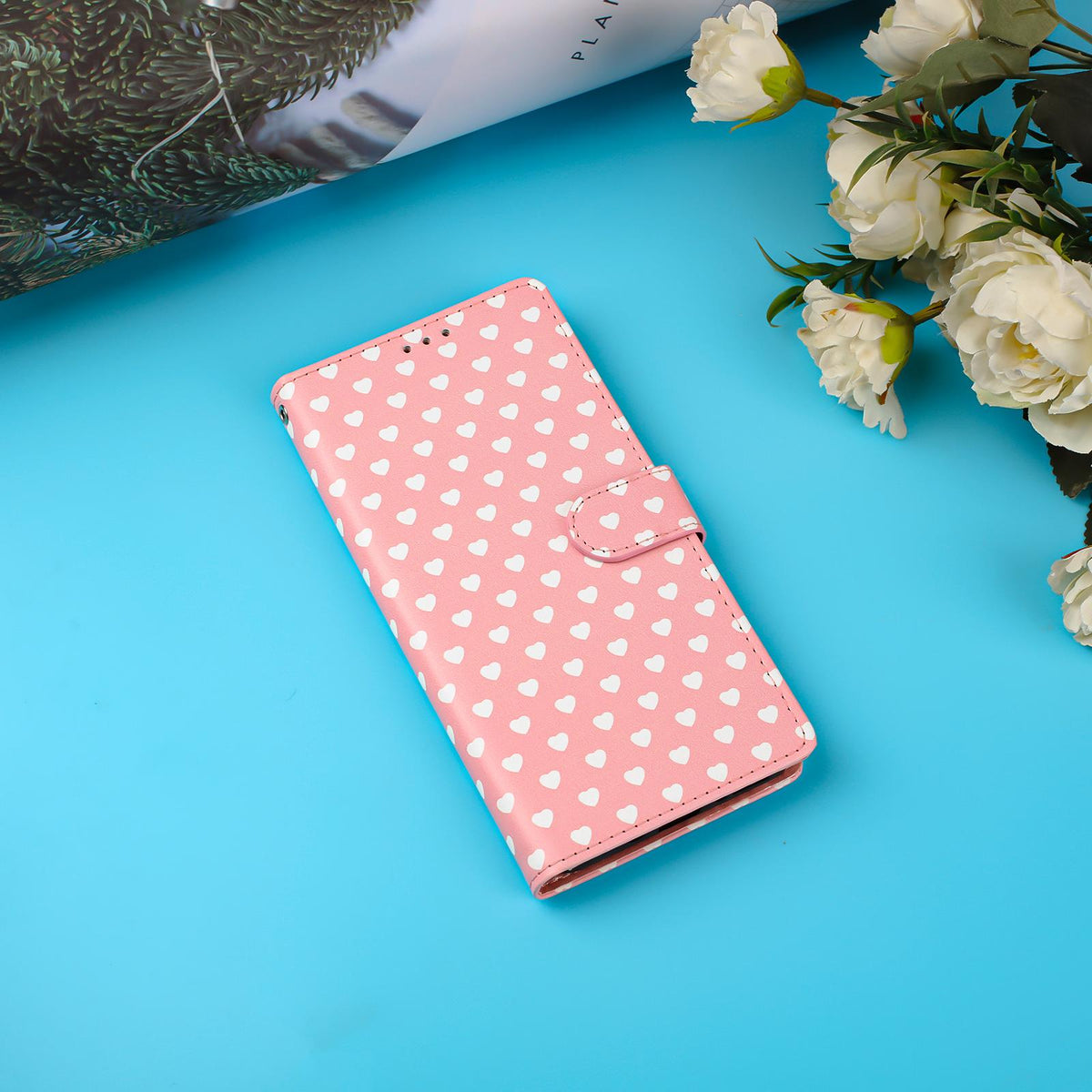 For Redmi Note 14 Pro 4G Hearts Pattern Buckle Vegan Leather Phone Case with Strap - Pink Hearts - EDA009718705B