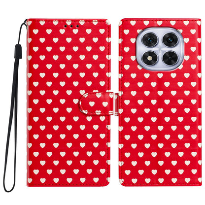 For Redmi Note 14 Pro 4G Hearts Pattern Buckle Vegan Leather Phone Case with Strap - Red Hearts - EDA009718705C
