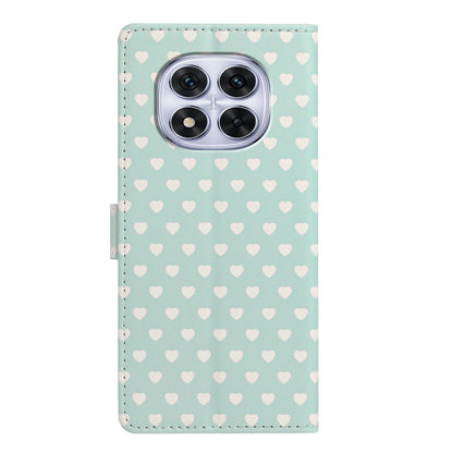 For Redmi Note 14 Pro 4G Hearts Pattern Buckle Vegan Leather Phone Case with Strap - Mint Green Hearts - EDA009718705D