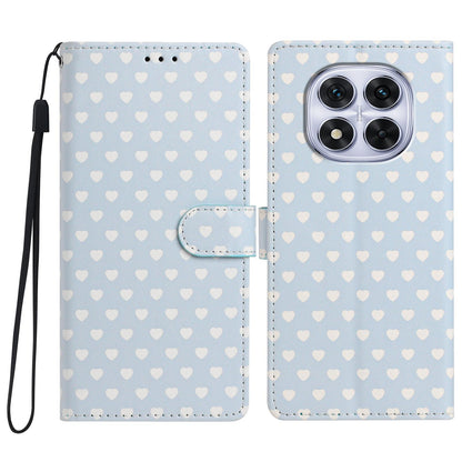 For Redmi Note 14 Pro 4G Hearts Pattern Buckle Vegan Leather Phone Case with Strap - Blue Hearts - EDA009718705E