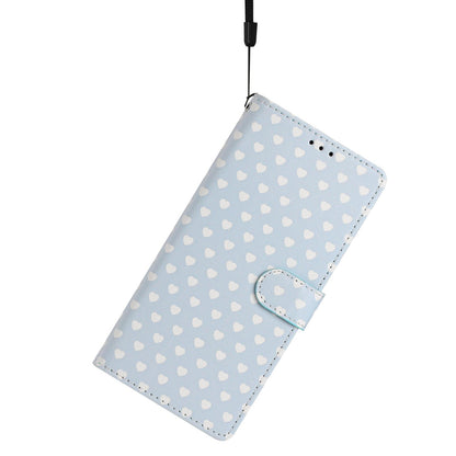 For Redmi Note 14 Pro 4G Hearts Pattern Buckle Vegan Leather Phone Case with Strap - Blue Hearts - EDA009718705E