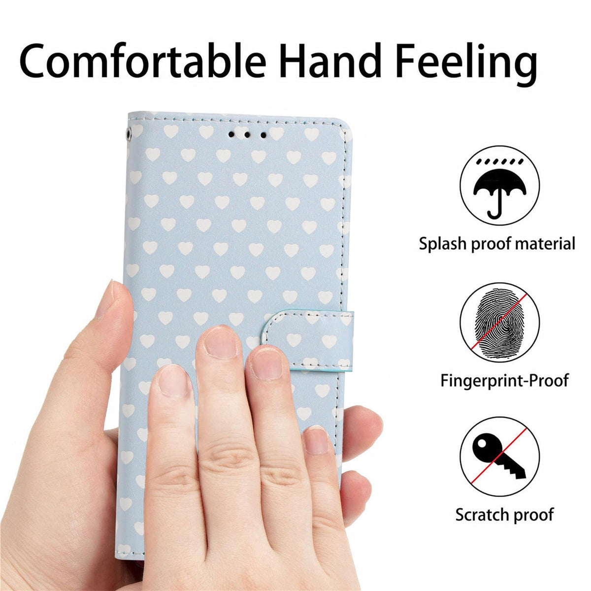 For Redmi Note 14 Pro 4G Hearts Pattern Buckle Vegan Leather Phone Case with Strap - Blue Hearts - EDA009718705E