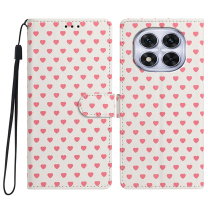 For Redmi Note 14 Pro 4G Hearts Pattern Buckle Vegan Leather Phone Case with Strap - Beige Hearts - EDA009718705F