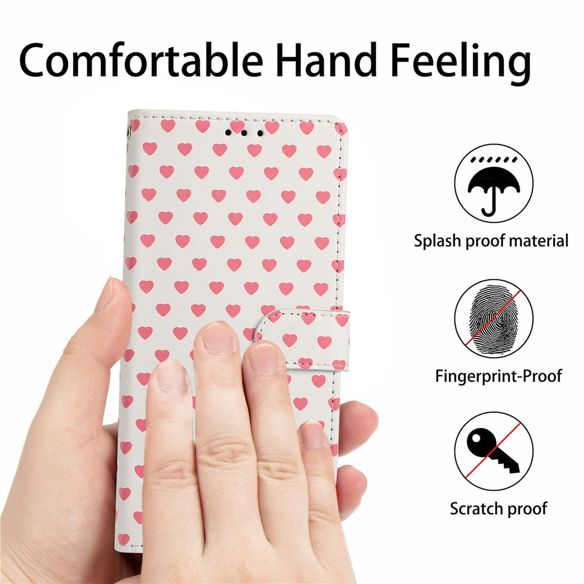 For Redmi Note 14 Pro 4G Hearts Pattern Buckle Vegan Leather Phone Case with Strap - Beige Hearts - EDA009718705F