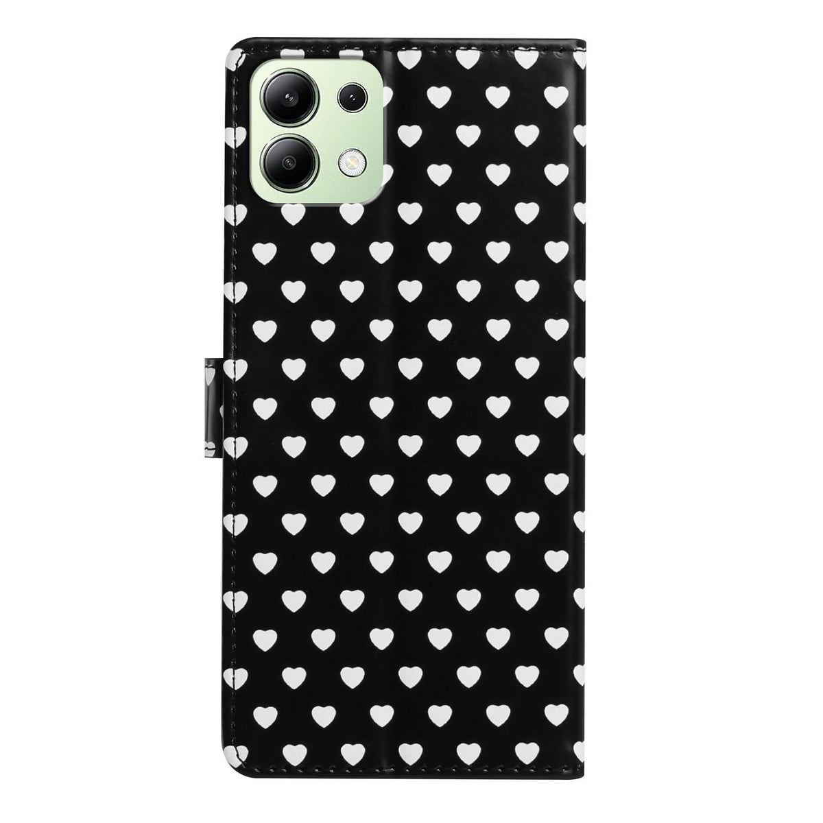 For Redmi Note 13 4G Hearts Pattern Buckle Vegan Leather Phone Case with Strap - Black Hearts - EDA009718711A