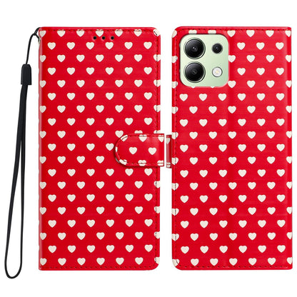 For Redmi Note 13 4G Hearts Pattern Buckle Vegan Leather Phone Case with Strap - Red Hearts - EDA009718711C