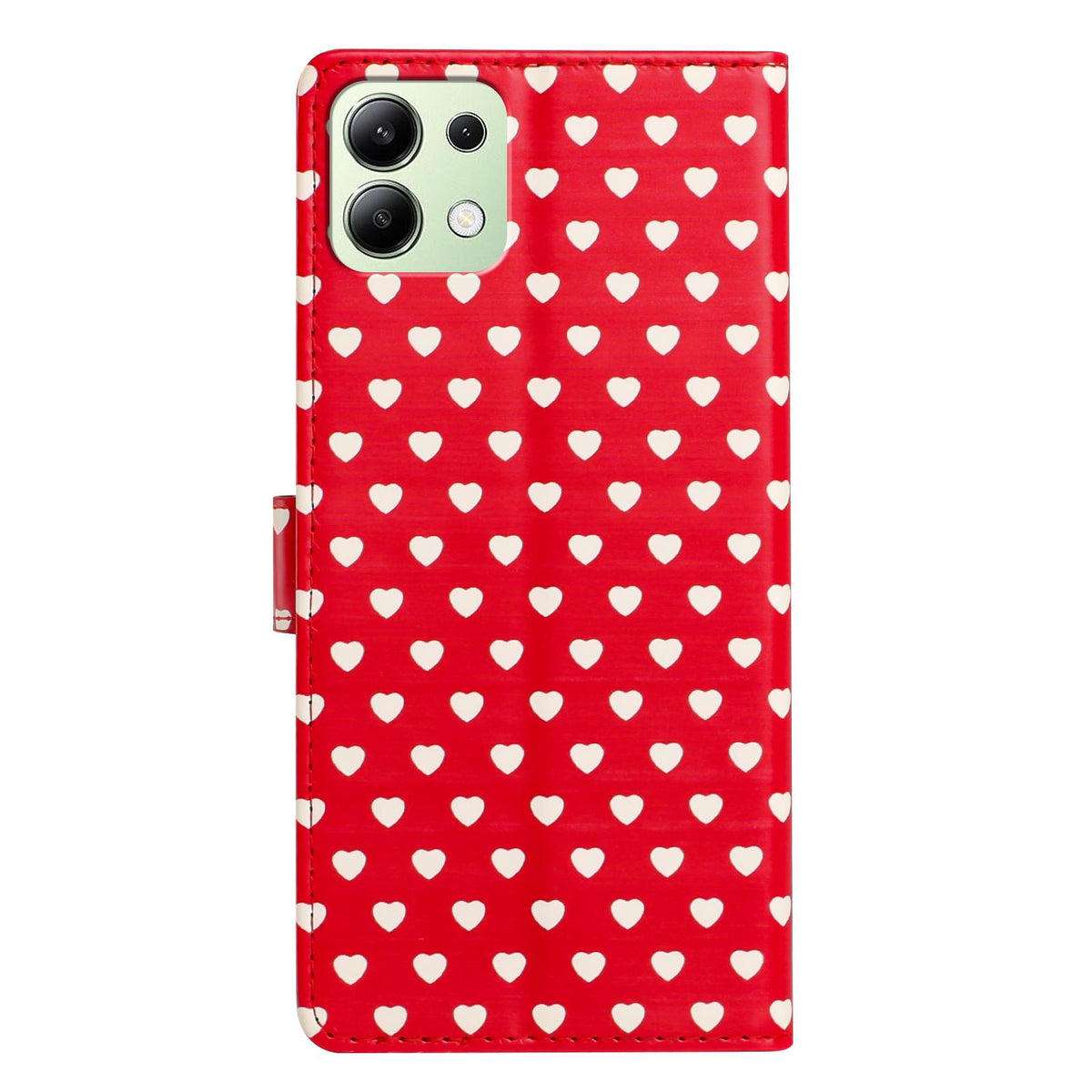 For Redmi Note 13 4G Hearts Pattern Buckle Vegan Leather Phone Case with Strap - Red Hearts - EDA009718711C