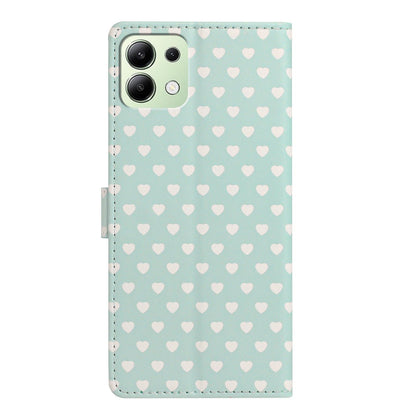 For Redmi Note 13 4G Hearts Pattern Buckle Vegan Leather Phone Case with Strap - Mint Green Hearts - EDA009718711D