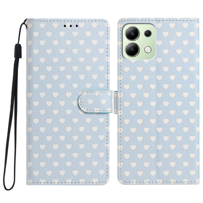 For Redmi Note 13 4G Hearts Pattern Buckle Vegan Leather Phone Case with Strap - Blue Hearts - EDA009718711E