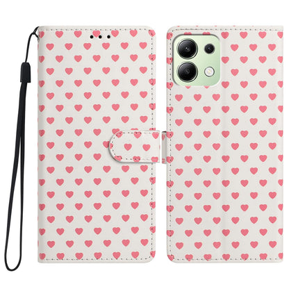 For Redmi Note 13 4G Hearts Pattern Buckle Vegan Leather Phone Case with Strap - Beige Hearts - EDA009718711F