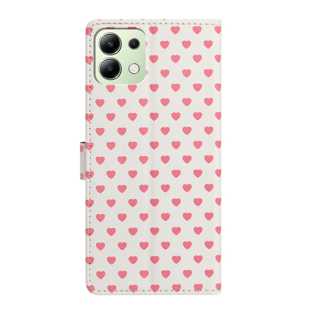 For Redmi Note 13 4G Hearts Pattern Buckle Vegan Leather Phone Case with Strap - Beige Hearts - EDA009718711F