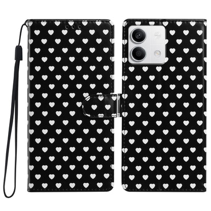 For Redmi Note 13 Hearts Pattern Buckle Vegan Leather Phone Case with Strap - Black Hearts - EDA009718712A