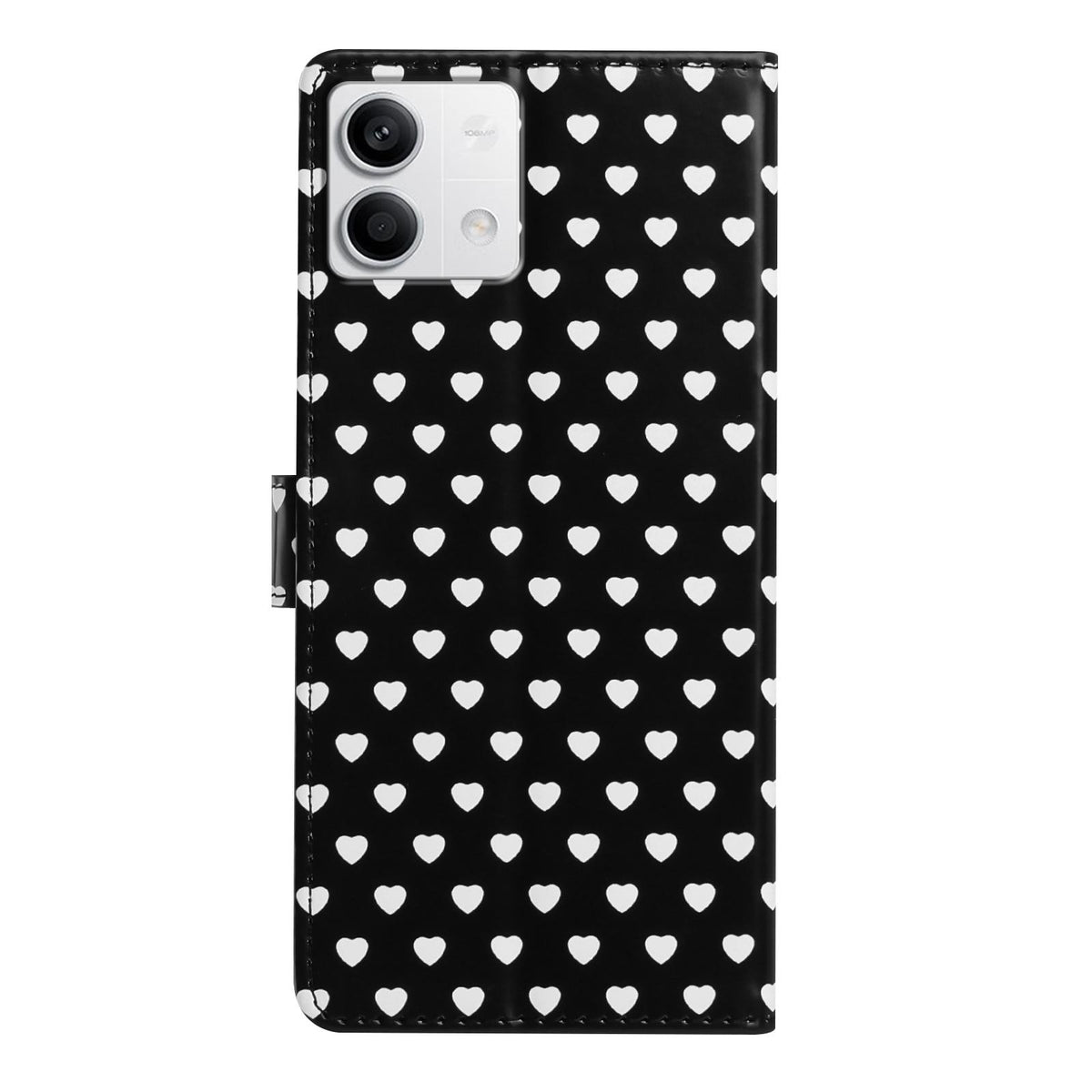 For Redmi Note 13 Hearts Pattern Buckle Vegan Leather Phone Case with Strap - Black Hearts - EDA009718712A