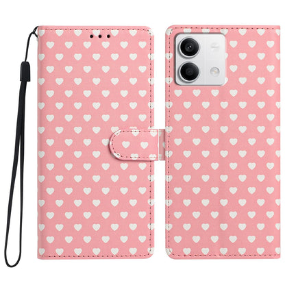 For Redmi Note 13 Hearts Pattern Buckle Vegan Leather Phone Case with Strap - Pink Hearts - EDA009718712B